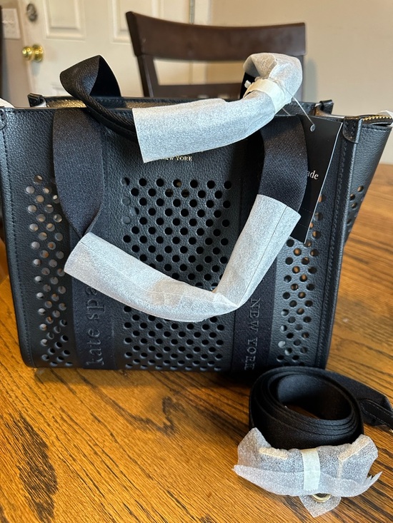 kate spade Handbags - kate spade Black Perforated Leather Tote with Detachable Strap NWT $369